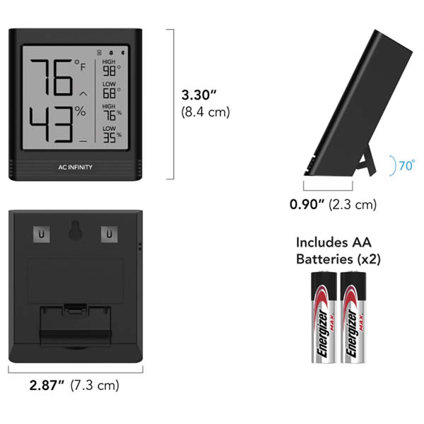 CLOUDCOM A2, Mini Smart Thermo-Hygrometer with Data App, Integrated Sensor  Probe - AC Infinity